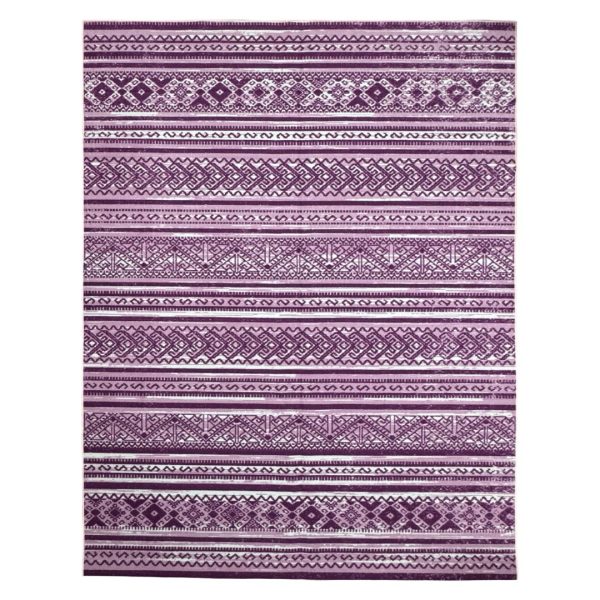 275cm x 200cm Purple & Cream Boho Tribal Pattern Non-Slip Area Rug
