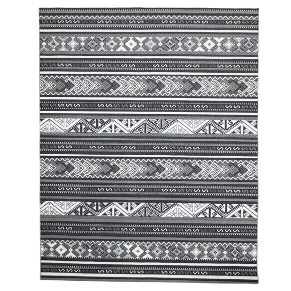275cm x 200cm Charcoal Grey & White Boho Tribal Pattern Non-Slip Area Rug