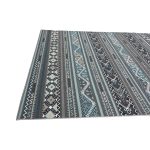 275cm x 200cm Slate Grey & Blue Boho Tribal Pattern Non-Slip Area Rug - Image 9
