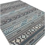 275cm x 200cm Slate Grey & Blue Boho Tribal Pattern Non-Slip Area Rug - Image 4
