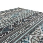 275cm x 200cm Slate Grey & Blue Boho Tribal Pattern Non-Slip Area Rug - Image 6