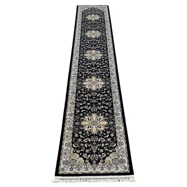 500 x 80 cm Navy Floral Medallion Runner Rug