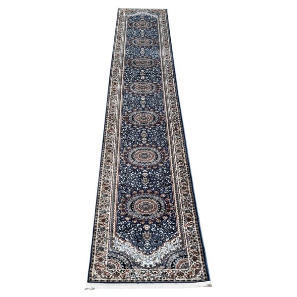 500 x 80 cm Blue Kashan Multi-Medallion Hallway Runner Rug