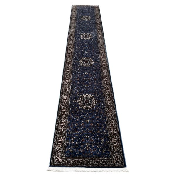 500 x 80cm Blue Oriental Medallion Design Runner Rug