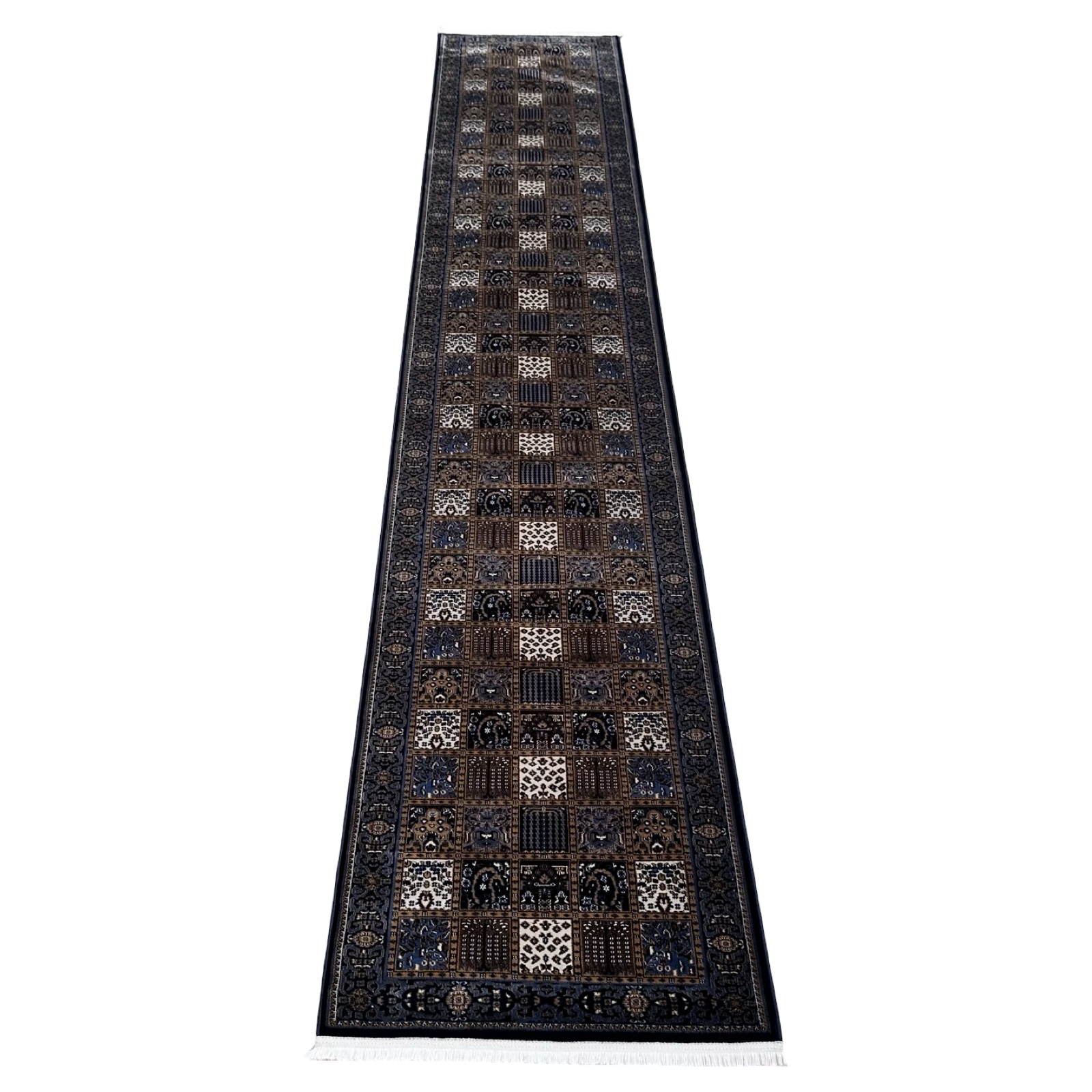402&28bzjz_1 500 x 80 cm Navy Bakhtiari Design Runner Rug - Image 1