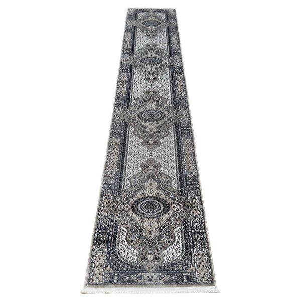 500 x 80 cm Silver Grey Vintage Persian Medallion Runner Rug