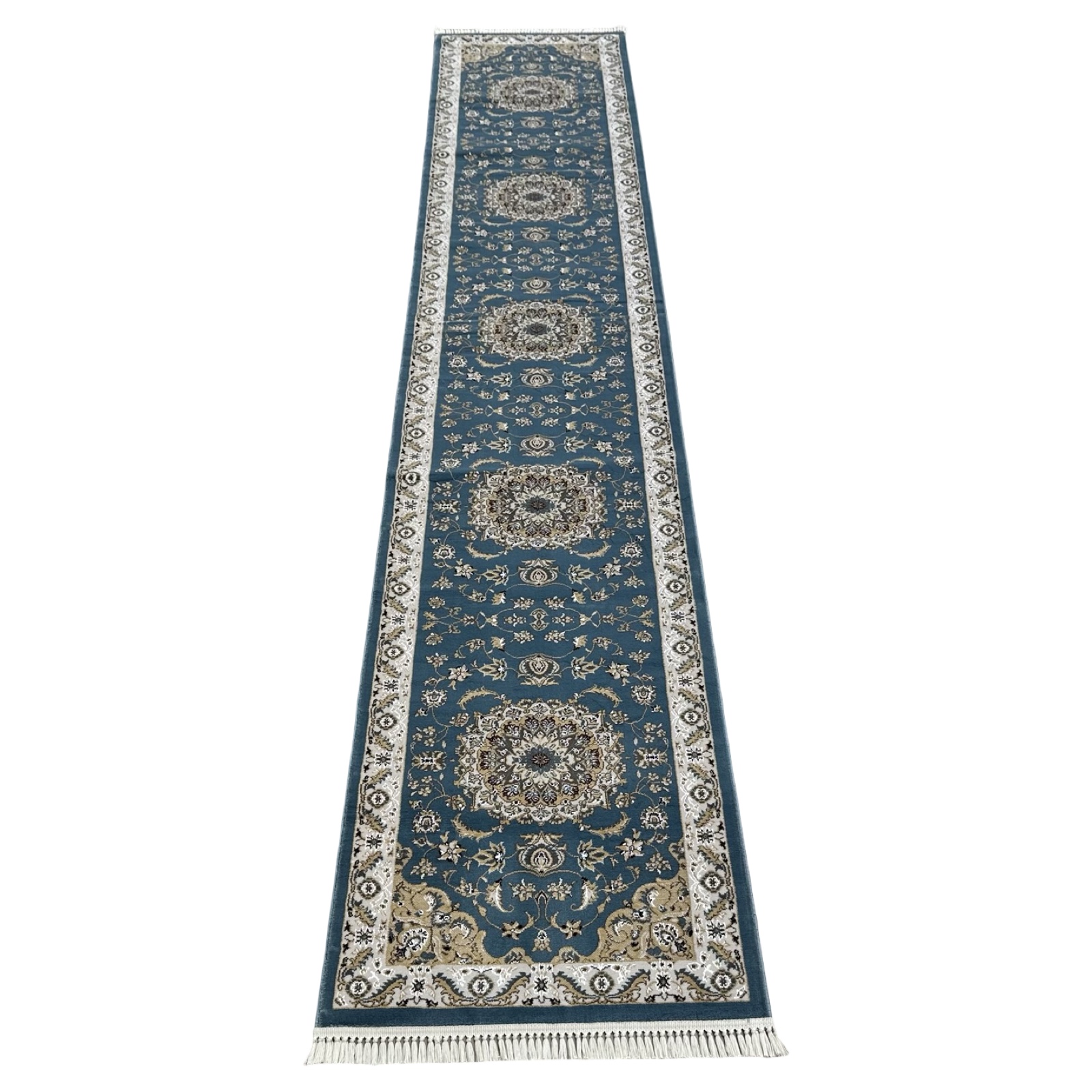 402&28bzjz_28 500 x 80cm Blue Persian Isfahan Design Runner Rug - Image 1