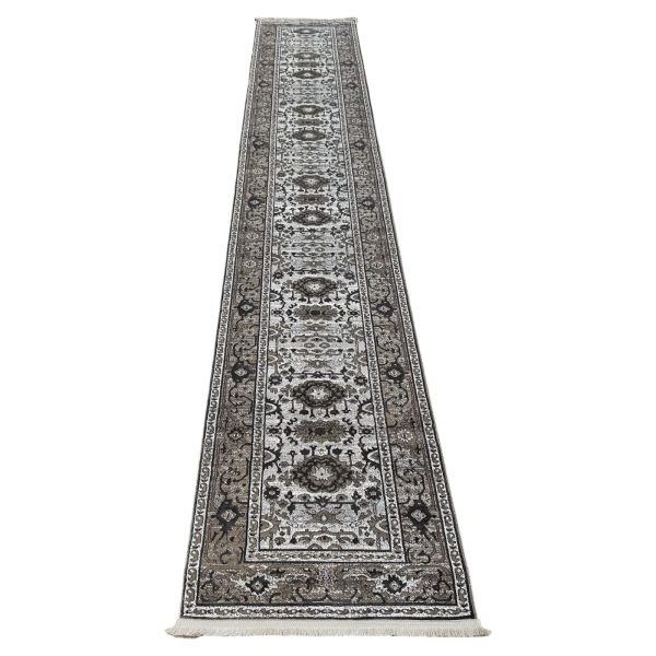 500 x 80cm Grey Vintage Persian Floral Medallion Runner Rug