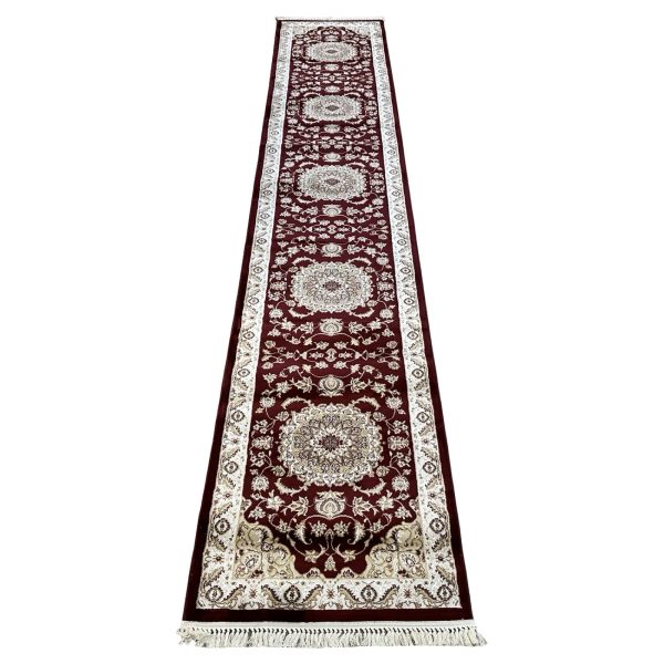 500 x 80cm Red Persian Isfahan Design Runner Rug