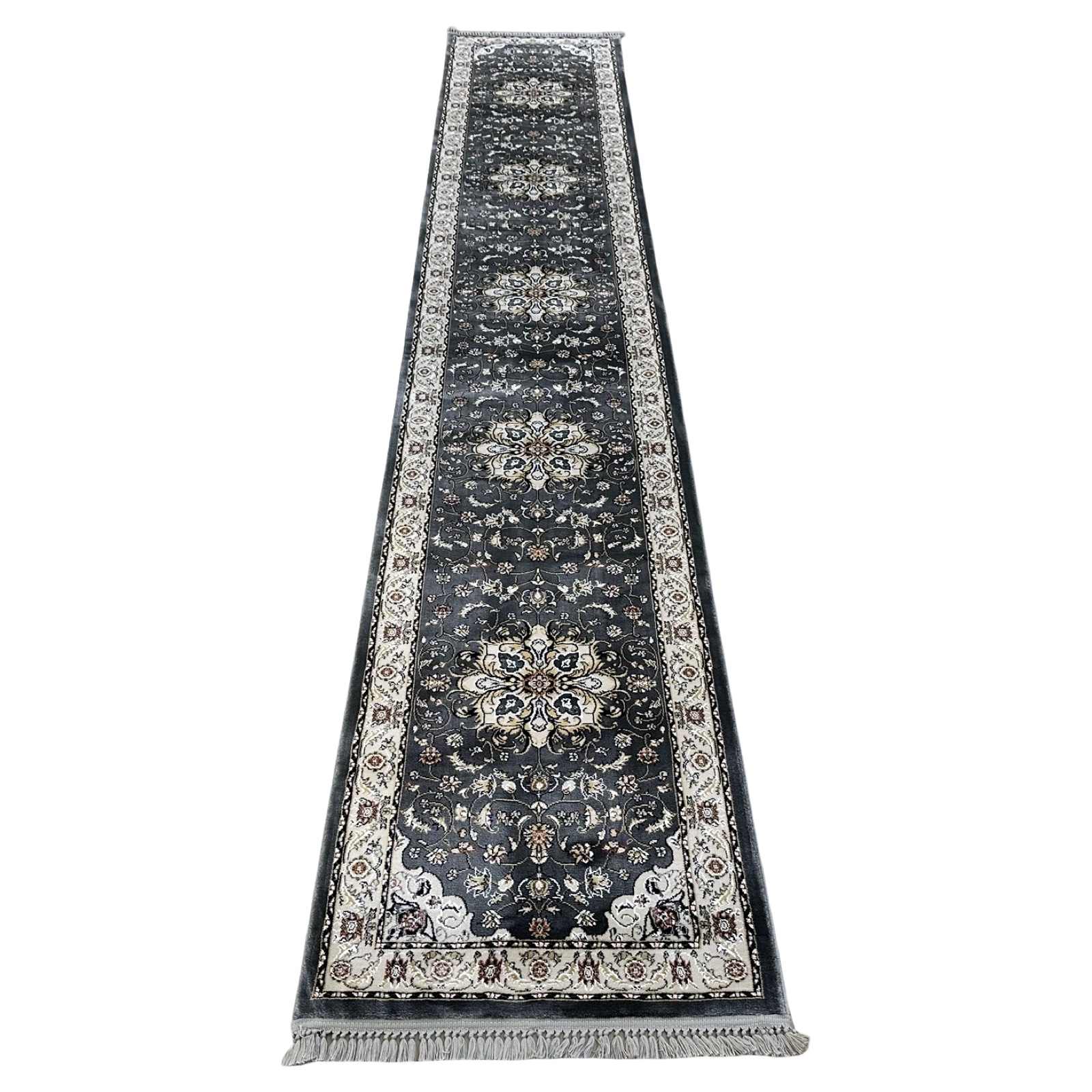 5000 x 800231bsjs_28 500 x 80cm Grey Oriental Floral Medallion Runner Rug - Image 1