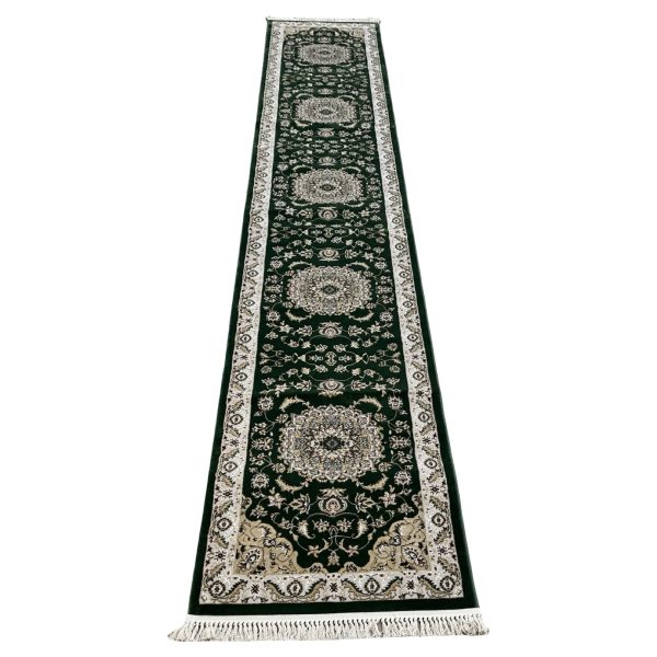 500 x 80cm Green Persian Isfahan Design Runner Rug