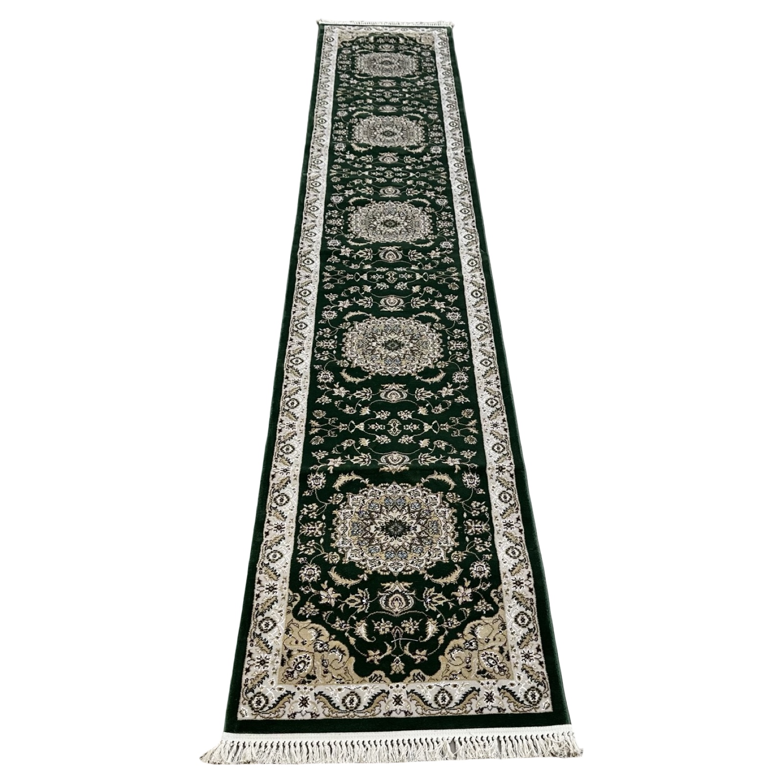 5000 x 800231bsjs_92 500 x 80cm Green Persian Isfahan Design Runner Rug - Image 1