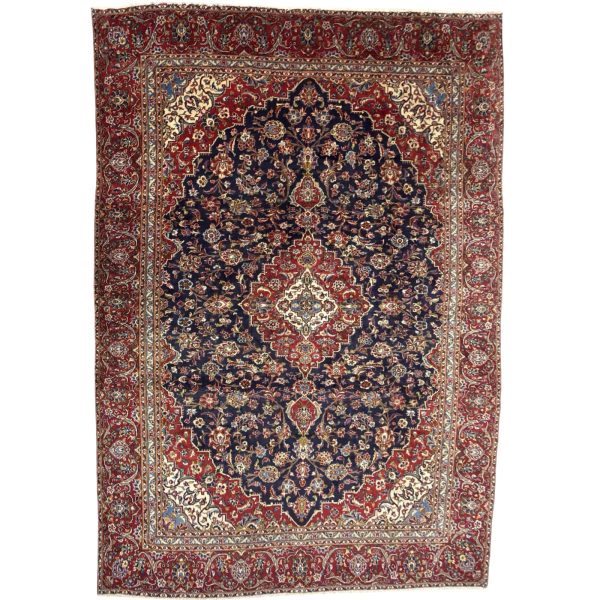 380 x 265cm Hand Knotted Floral Persian Kashan – Navy Wool Rug