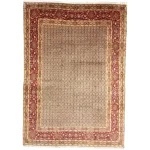 345 x 240 cm Ivory & Red Persian Moud Wool & Silk Hand Knotted Rug