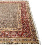 Ivory & Red Persian Moud Wool & Silk Hand Knotted Rug