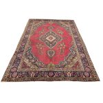 345 × 252cm Vintage Hand-Knotted Persian Tabriz Rug – Red & Blue - Image 2