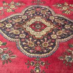 345 × 252cm Vintage Hand-Knotted Persian Tabriz Rug – Red & Blue - Image 3