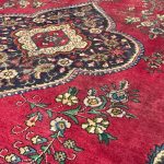 345 × 252cm Vintage Hand-Knotted Persian Tabriz Rug – Red & Blue - Image 7