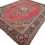 345 × 252cm Vintage Hand-Knotted Persian Tabriz Rug – Red & Blue - Image 4