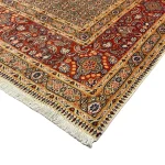 Ivory & Red Persian Moud Wool & Silk Hand Knotted Rug