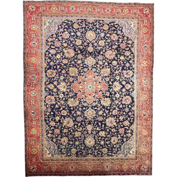 400 x 290 cm Hand-Knotted Sun-Washed Persian Sarough Navy Wool Rug