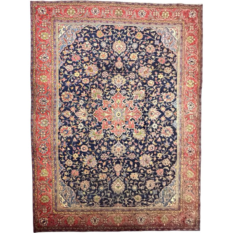 400 x 290 cm Hand-Knotted Sun-Washed Persian Sarough Navy Wool Rug