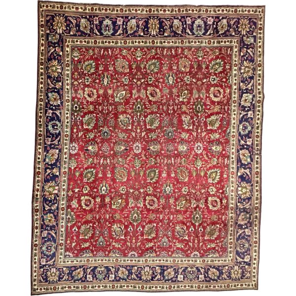 376 x 293 cm Hand-Knotted Vintage All-Over Persian Tabriz Red Wool Rug