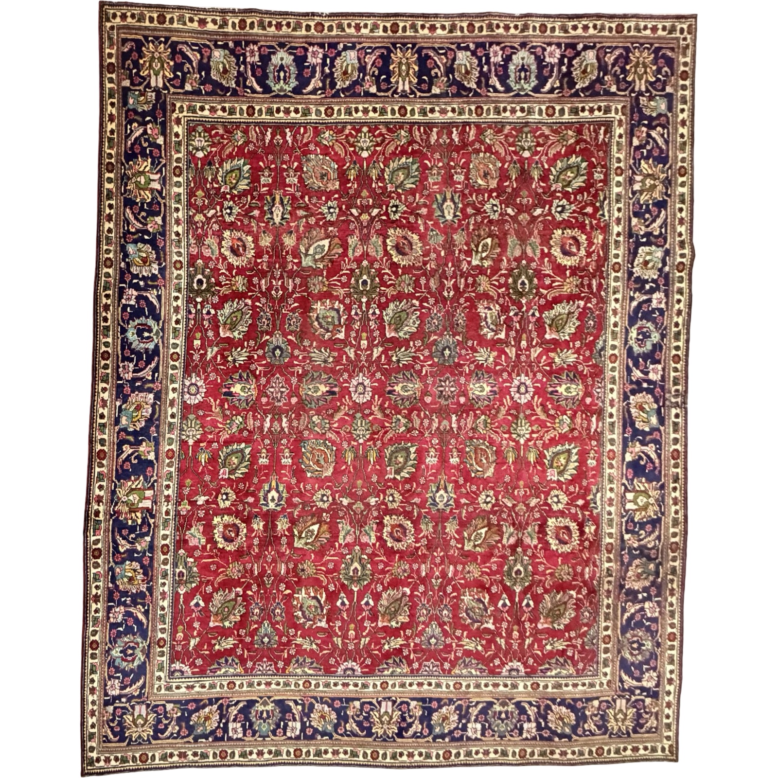 637333_84 376 x 293 cm Hand-Knotted Vintage All-Over Persian Tabriz Red Wool Rug