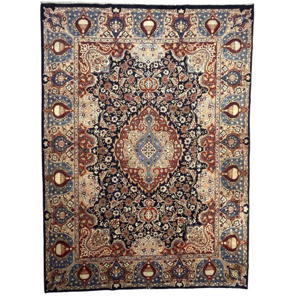 355 x 245cm Perspolis Hand-Knotted Persian Kashmar Wool Rug – Navy Blue & Red