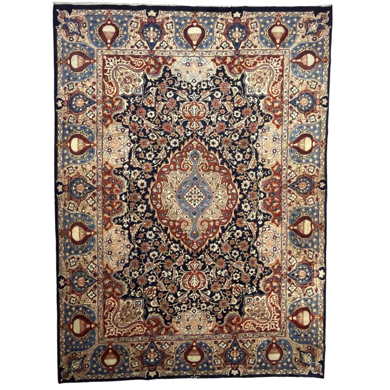 355 x 245cm Perspolis Hand-Knotted Persian Kashmar Wool Rug – Navy Blue & Red