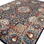 355 x 245cm Perspolis Hand-Knotted Persian Kashmar Wool Rug – Navy Blue & Red