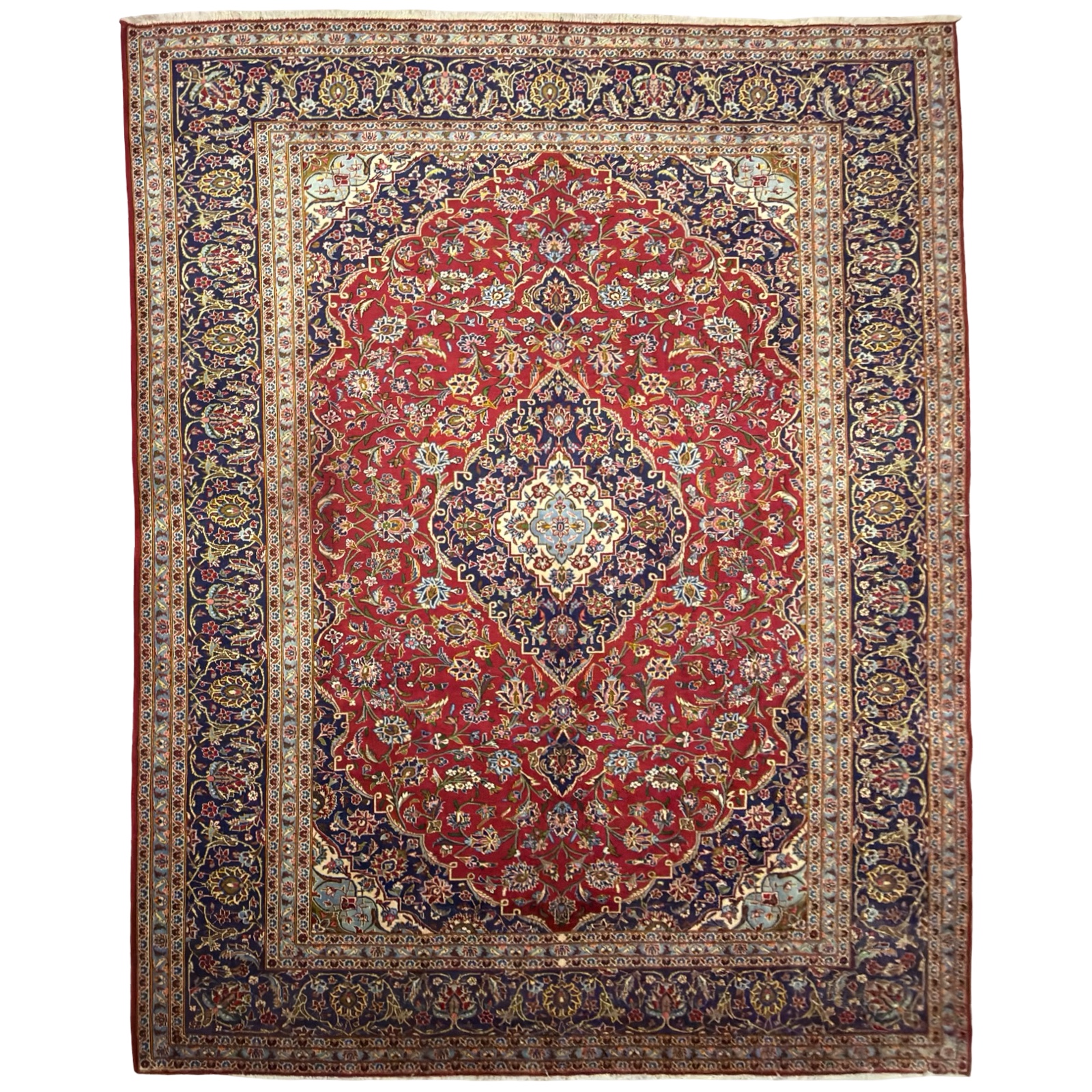 67888_23 400 × 298 cm Vintage Hand-Knotted Persian Kashan Rug – Red Wool
