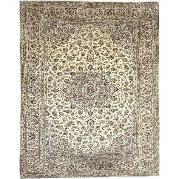 384 x 290cm Hand Knotted Persian Floral Kashan – Beige Wool Rug