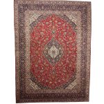 390 x 290cm Hand Knotted Persian Floral Kashan – Red Wool Rug