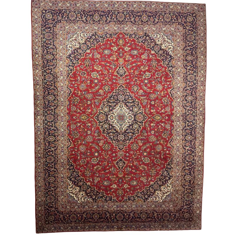 390 x 290cm Hand Knotted Persian Floral Kashan – Red Wool Rug
