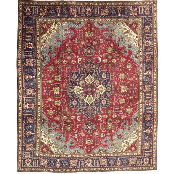 370 x 295 cm Hand-Knotted Geometric Persian Tabriz Wool Rug