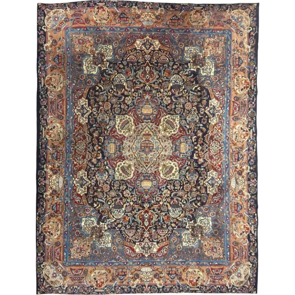 350 x 256cm Navy Persian Kashmar Perspolis Wool Hand Knotted Rug
