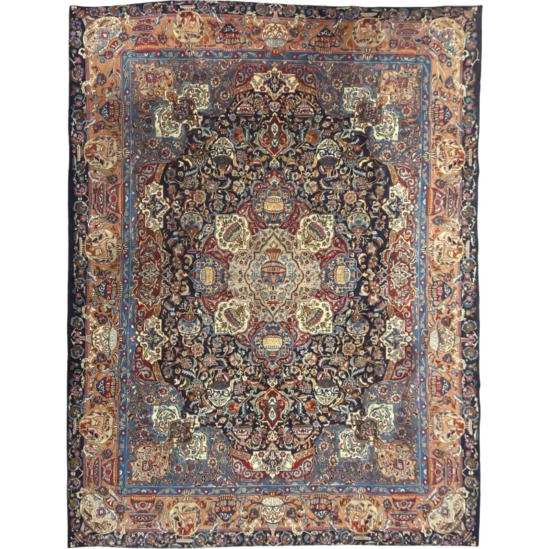 350 x 256cm Navy Persian Kashmar Perspolis Wool Hand Knotted Rug
