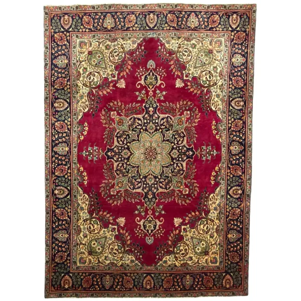 340 x 240 cm Red Persian Tabriz Floral Medallion Wool Hand Knotted Rug