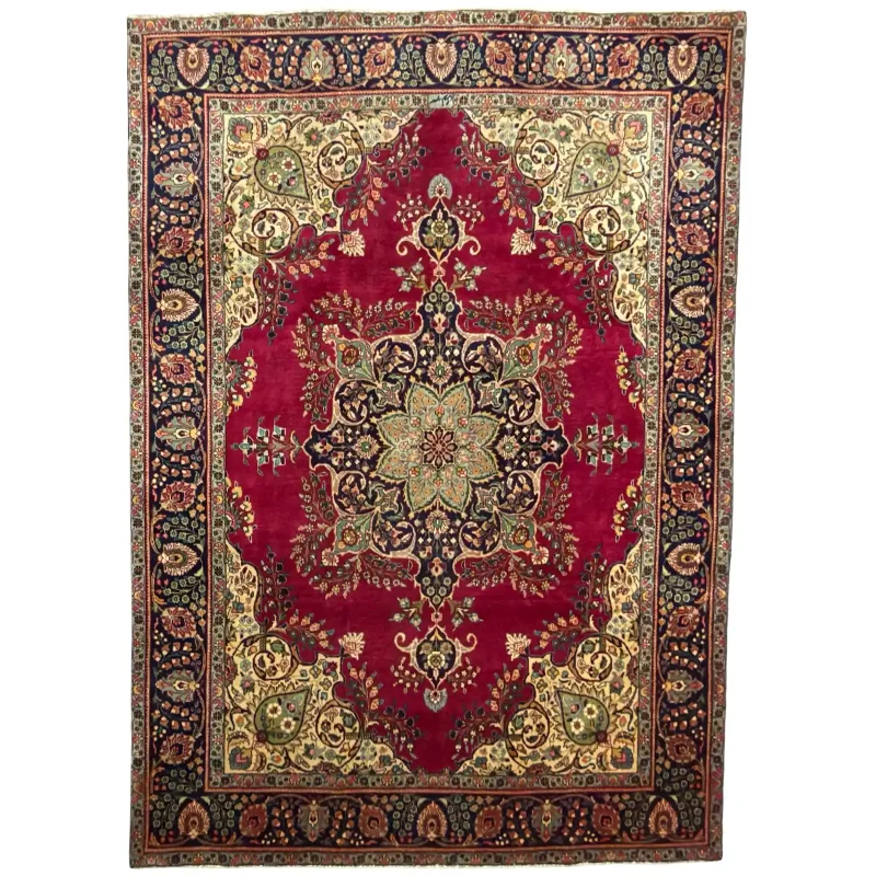340 x 240 cm Red Persian Tabriz Floral Medallion Wool Hand Knotted Rug