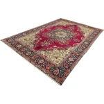 Red Persian Tabriz Floral Medallion Wool Hand Knotted Rug