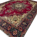 Red Persian Tabriz Floral Medallion Wool Hand Knotted Rug