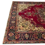 Red Persian Tabriz Floral Medallion Wool Hand Knotted Rug