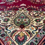Red Persian Tabriz Floral Medallion Wool Hand Knotted Rug