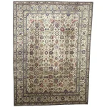 390 x 275cm Ivory & Soft Pink Vintage Persian Tabriz Floral Wool Hand Knotted Rug