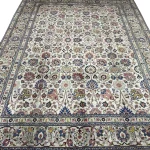 390 x 275cm Ivory & Soft Pink Vintage Persian Tabriz Floral Wool Hand Knotted Rug