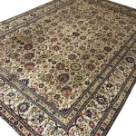 390 x 275cm Ivory & Soft Pink Vintage Persian Tabriz Floral Wool Hand Knotted Rug