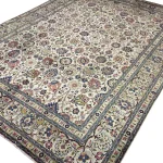 390 x 275cm Ivory & Soft Pink Vintage Persian Tabriz Floral Wool Hand Knotted Rug