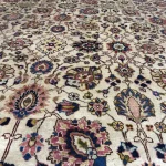390 x 275cm Ivory & Soft Pink Vintage Persian Tabriz Floral Wool Hand Knotted Rug