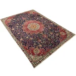 310 x 215 cm Navy & Red Vintage Persian Tabriz Wool Hand Knotted Floral Medallion Rug - Image 2
